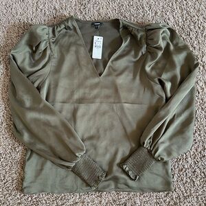 Express Olive Green V-Neck Blouse
